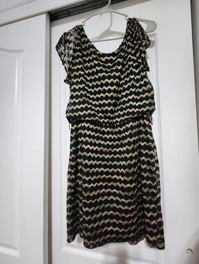 City Triangles Black Multicolor Wave-Print Mini Dress